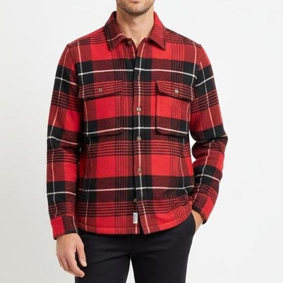 Timberland Red Plaid Quilted Flannel Jacket Men’s S Workwear Shacket NWOT - Picture 1 of 13